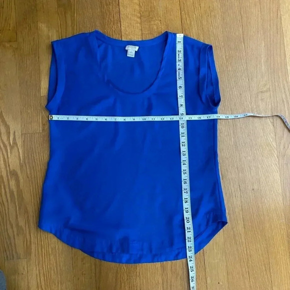 J. Crew Blue Scoop Neck Cuffed Sleeve Top - Picture 8 of 8